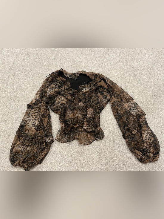 Bardot Tops - Bardot Brown and Black Sheer Snake-Print Blouse